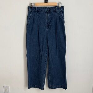 Madewell Navy Blue Wide Leg Pleated Jeans